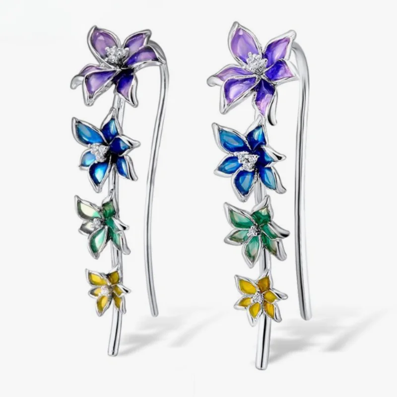 Böhmischer, exquisiter, künstlicher Emaille-Ohrring in Blumenform, zum Anklipsen für Damen, modisch, Urlaub, Festival, Schmuck, Geschenke Image