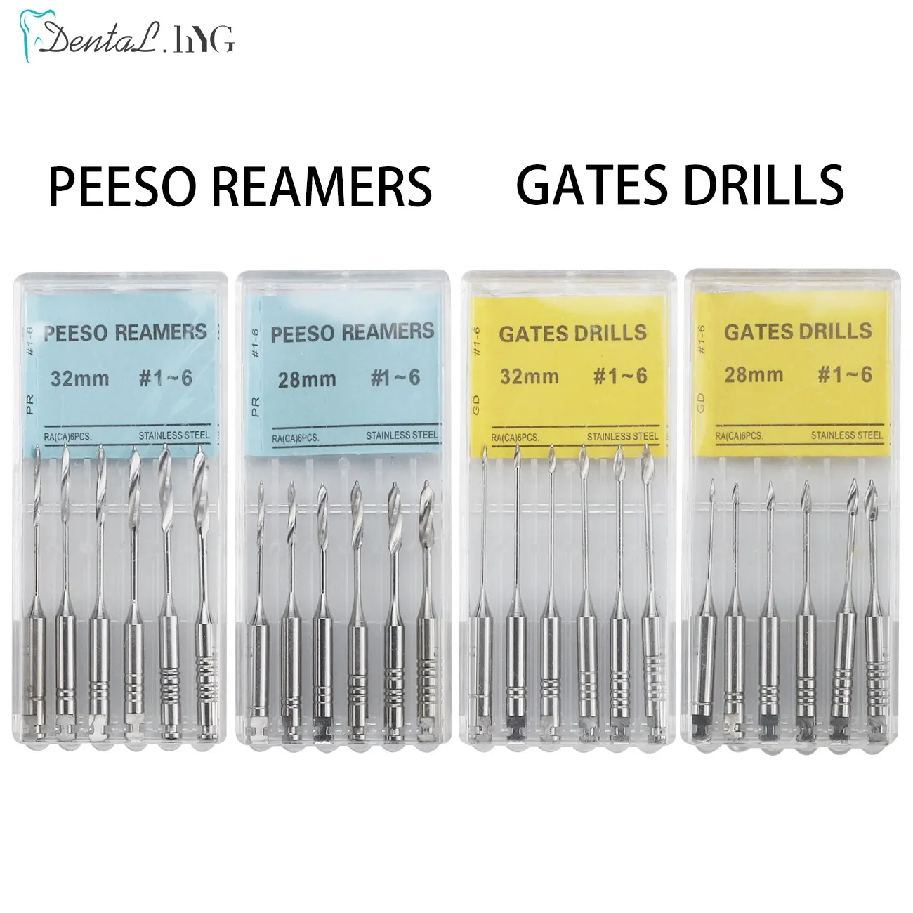 Dental Engine Use Endodontic Gates Drill Peeso Reamers Glidden Rotary 28mm/32mm # 1-6 Endo-Feilen aus Edelstahl für Zahnarztmaterial Image