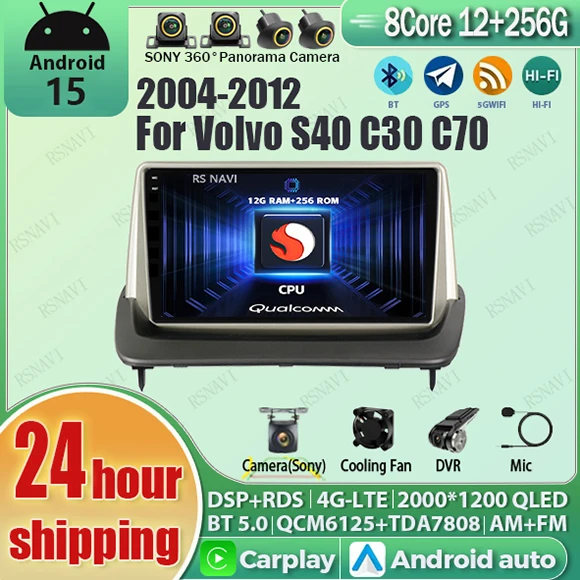 Android 16 Carplay DSP WIFI+4G Autoradio Multimedia-Player für Volvo S40 C30 C70 2 MS 2004-2013 Autoradio Stereo 2din Head Unit Image