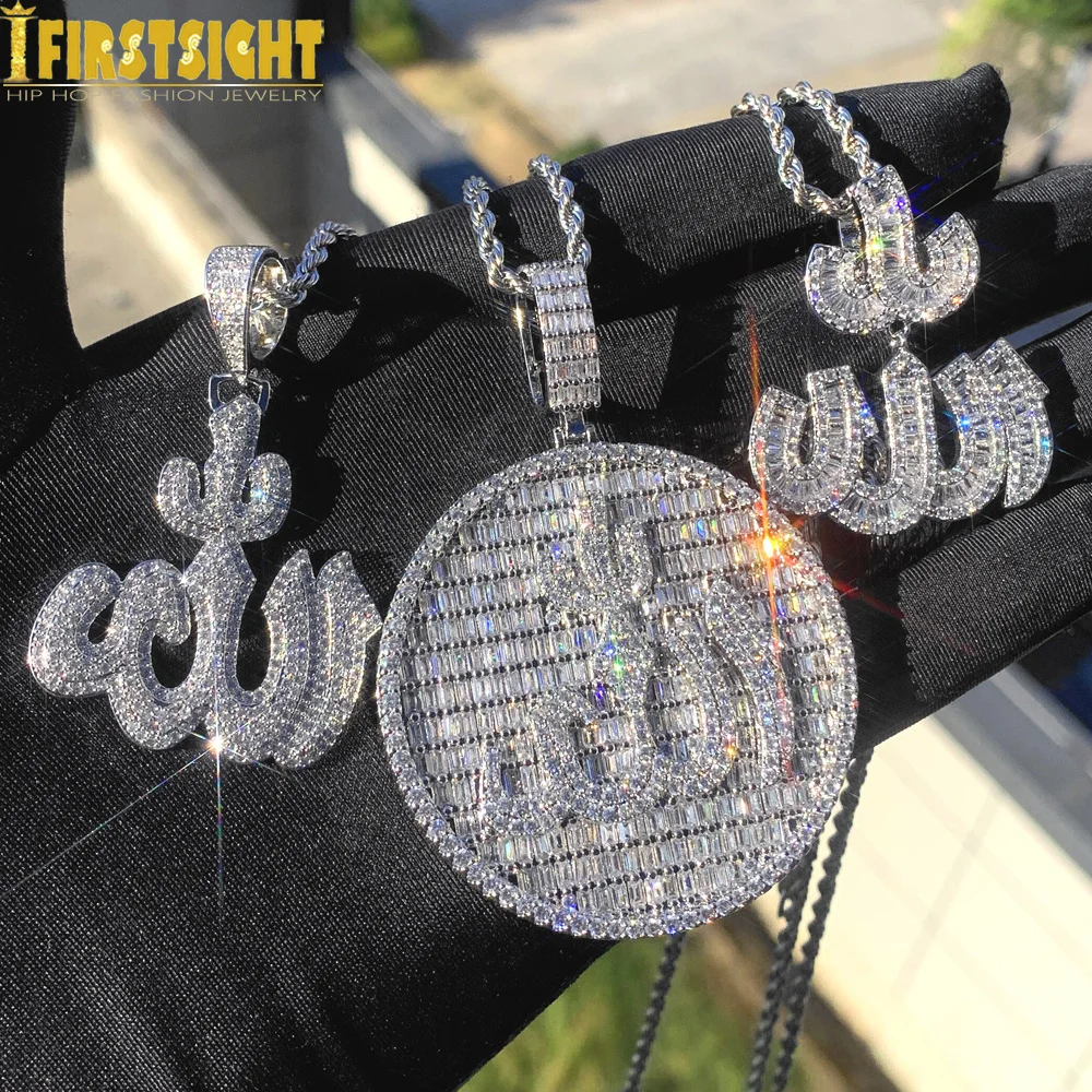Iced Out Muslime Allah Anhänger Halskette Silber Farbe Pflastern Zirkon CZ Brief Charme Bling Frauen Männer Hip Hop Schmuck