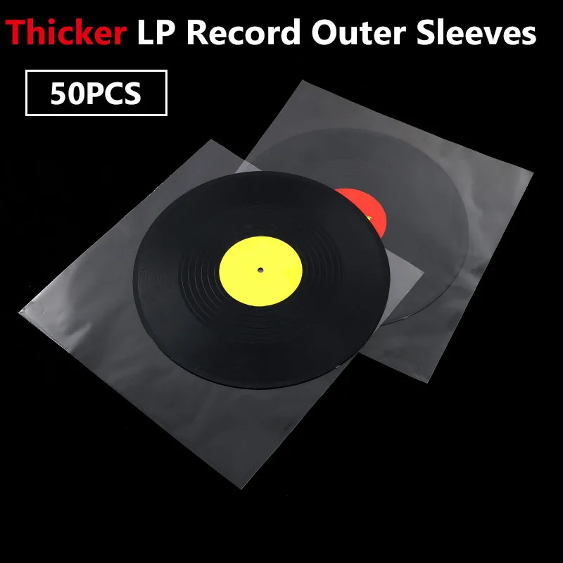 Dicker 50 Stück LP-Schallplatten-Außenhüllen, transparente OPP-Schallplatten-Scheibe, schützende Aufbewahrungstaschen für Plattenspieler, Player, LP-Schallplatte Image