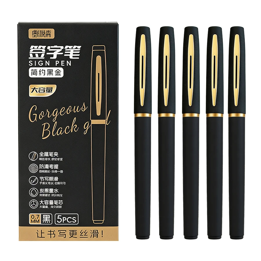 5 Teile/paket Große Kapazität Gel Stift 0,5/0,7/1,0mm Spitze Schwarz Tinte Unterschrift Stift Schreiben Business Büro liefert Schule Schreibwaren Image