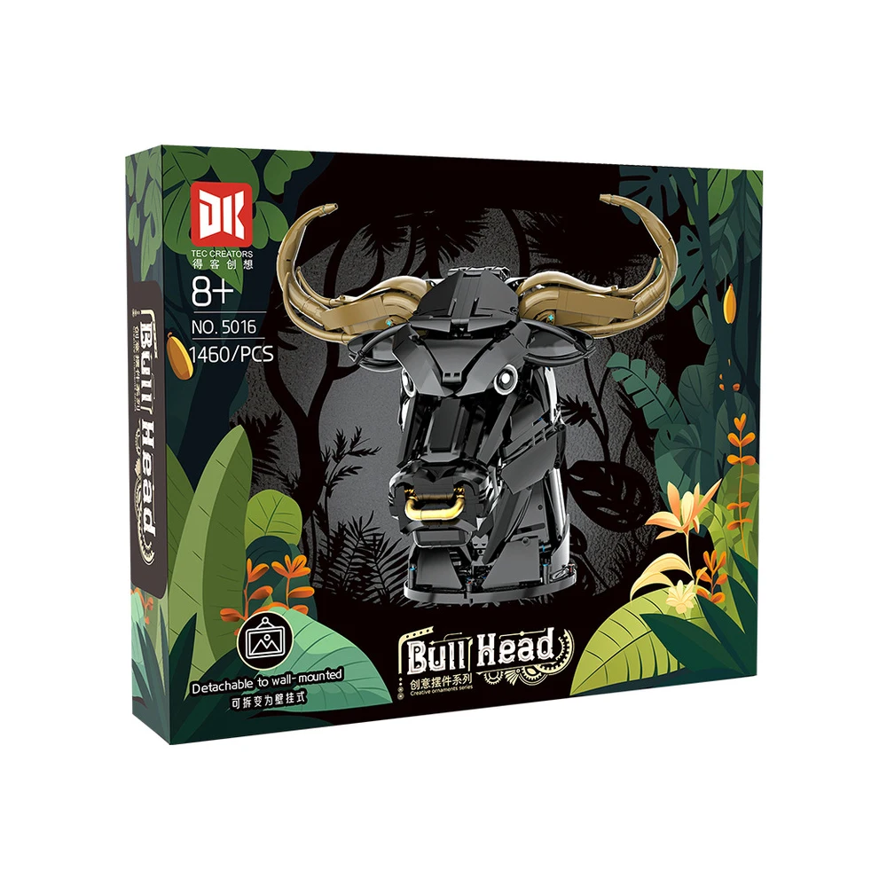 AUF LAGER 5016 MOC Bull Kopf Ornamente Bausteine Kreative Wand Anhänger Ziegel Montage Sets für Erwachsene Weihnachten Spielzeug Geschenk Image