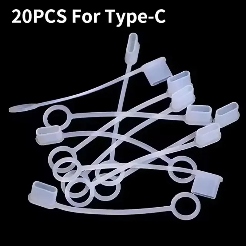 1/5/10/20 Stück Typ-C-Staubstecker mit/ohne Anti-Verlust-Seil, transparente staubdichte Schutzkappenabdeckung für Telefon, Tablet, USB-C-Anschluss Image