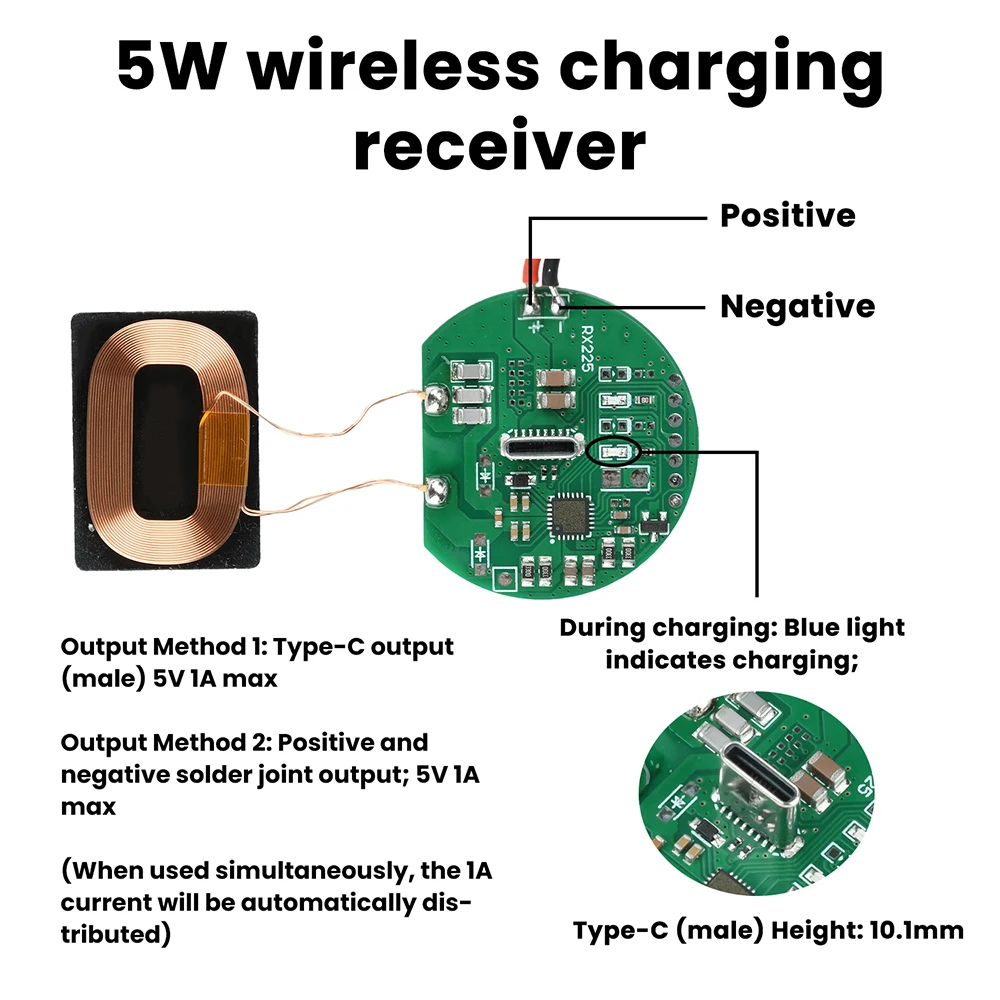 5W Drahtlose Ladegerät Empfänger Für Qi Drahtlose Lade Empfangen Modul PCBA Spule Platine Empfang Typ-C 5V 1A Image