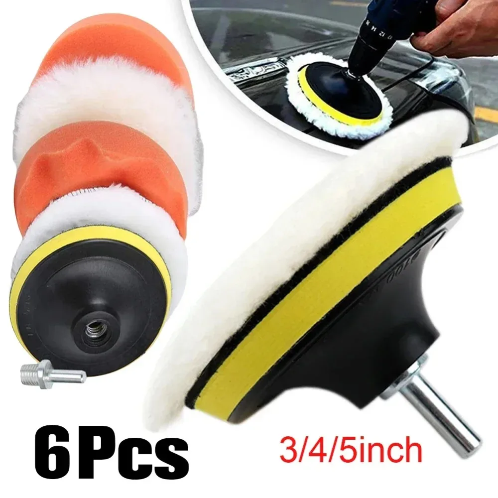 3/4/5 Zoll Auto-Polierpad-Set – Wolle- und Schaumscheiben zum Bohren, zur Kratzerentfernung, Wachsen und Farbveredelung verwendet Image