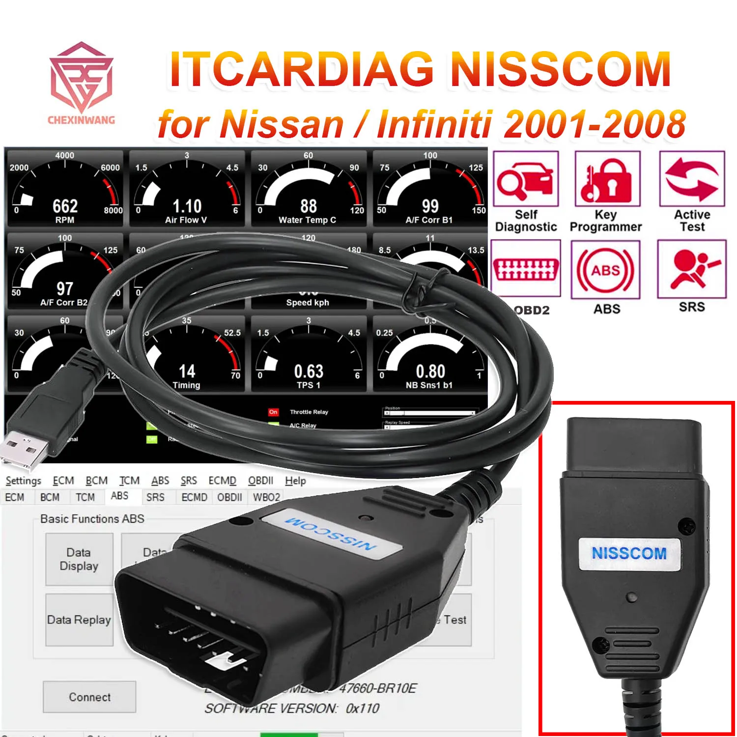 ITCARDIAG NISSCOM OBD2-Diagnosetool für Nissan & Infiniti Reset ECM BCM TCM ABS SRS Wegfahrsperre Schlüsselprogrammierer SAS Image