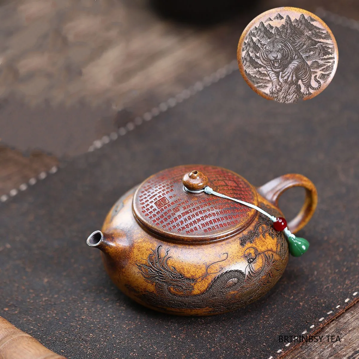 Tradition Yixing Purple Clay Teapot Handmade Dragon Tiger Pattern Tea Pot Household Beauty Kettle Chinese Zisha Tea Set 290ml