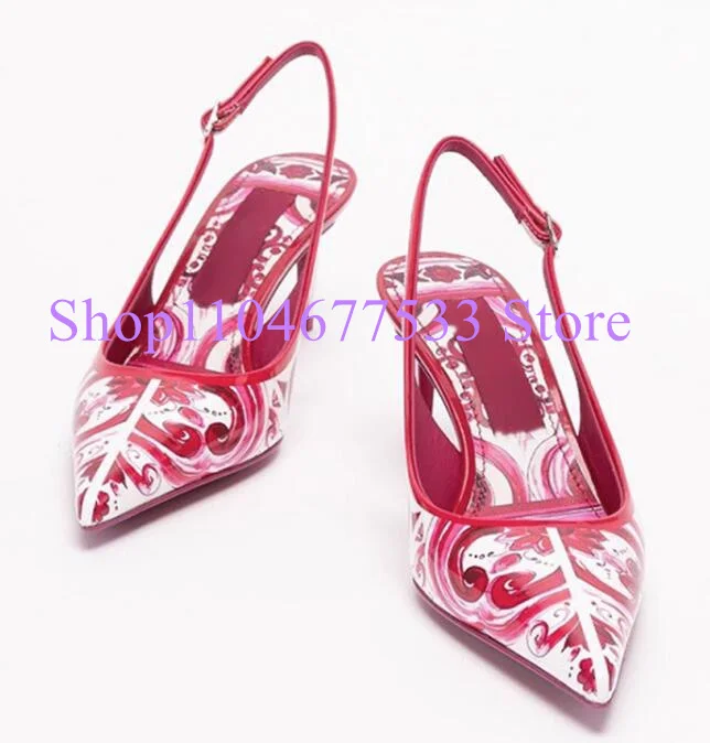 Rot Mischfarbe Slingback Dame Sandalen Mode Spitz Dünne High Heel Frau Pumpt Schuhe Weibliche Sexy Leder Sandalen Schuhe