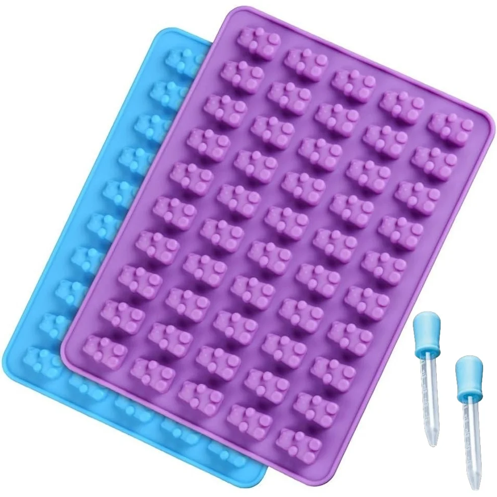 4 Stück Mini-Gummibärchen-Süßigkeitsform aus Silikon, Schokoladen-Gummibärchenform mit 2 Tropfen, antihaftbeschichtet, Lebensmittelqualität, Gelee-Bär, Kuchen, Süßigkeiten-Werkzeug Image