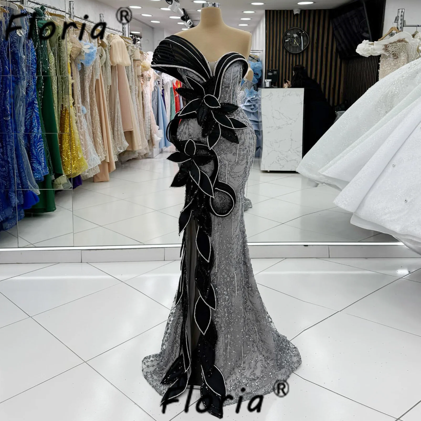 Elegante schwere Perlen Abendkleider 2026 Schwarz Silber Quasten 3D Blatt Applikationen Prom Party Kleid Maßgeschneiderte Vestidos de Gala