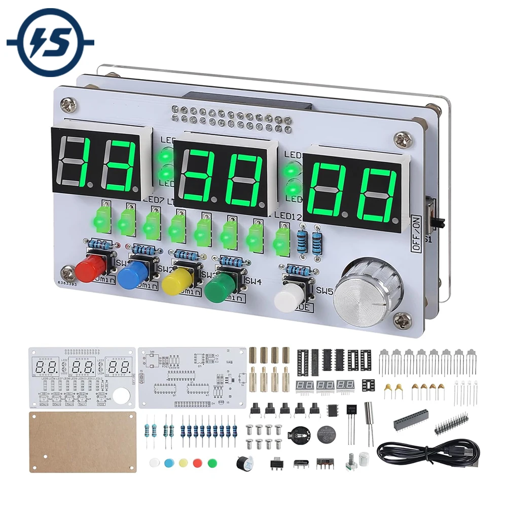 6-Bit-Digitaluhr, DIY-Lötset, Countdown/Up, 24-Stunden-Wecker, Elektronikprojekt, STEM-Lernset für Studenten und Erwachsene Image