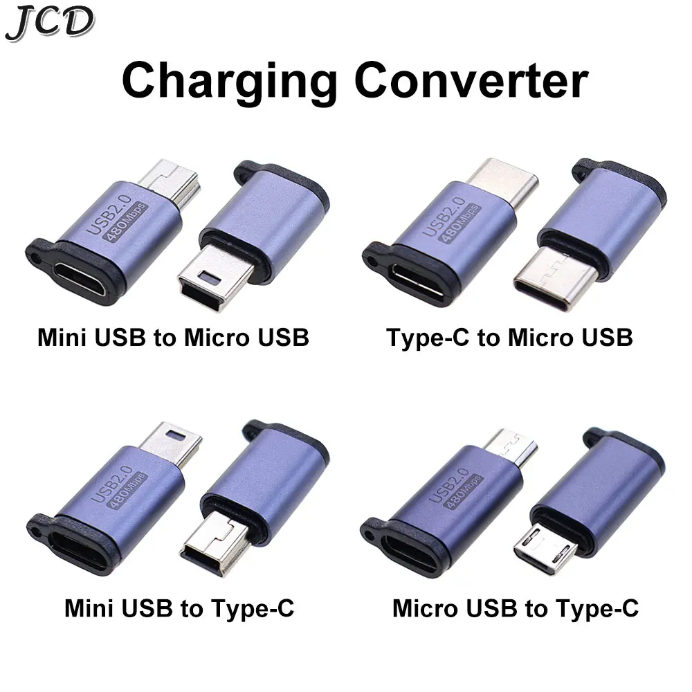 JCD 2 stücke Micro USB Typ C Buchse Auf Mini USB Typ-C Micro USB Stecker Lade Adapter Für Telefon tablet Kamera Ladegerät Konverter Image