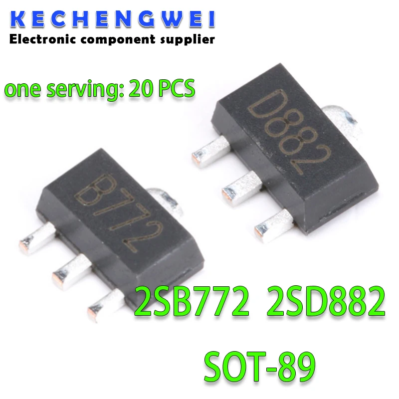 20PCS 2SB772 SOT89 B772 SMD SOT-89 2SD882 D882 PNP MEDIUM POWER TRANSISTOR Image