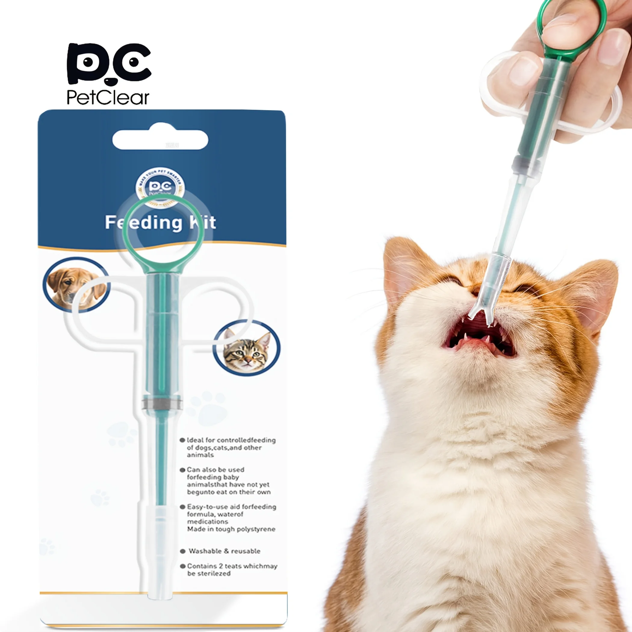 PetClear Quantitative Pet Feeder Medikamentenwerkzeug für Hunde und Katzen, einfach zu verwenden, waschbar, wiederverwendbar, langlebig, Polystyrol für junge Haustiere