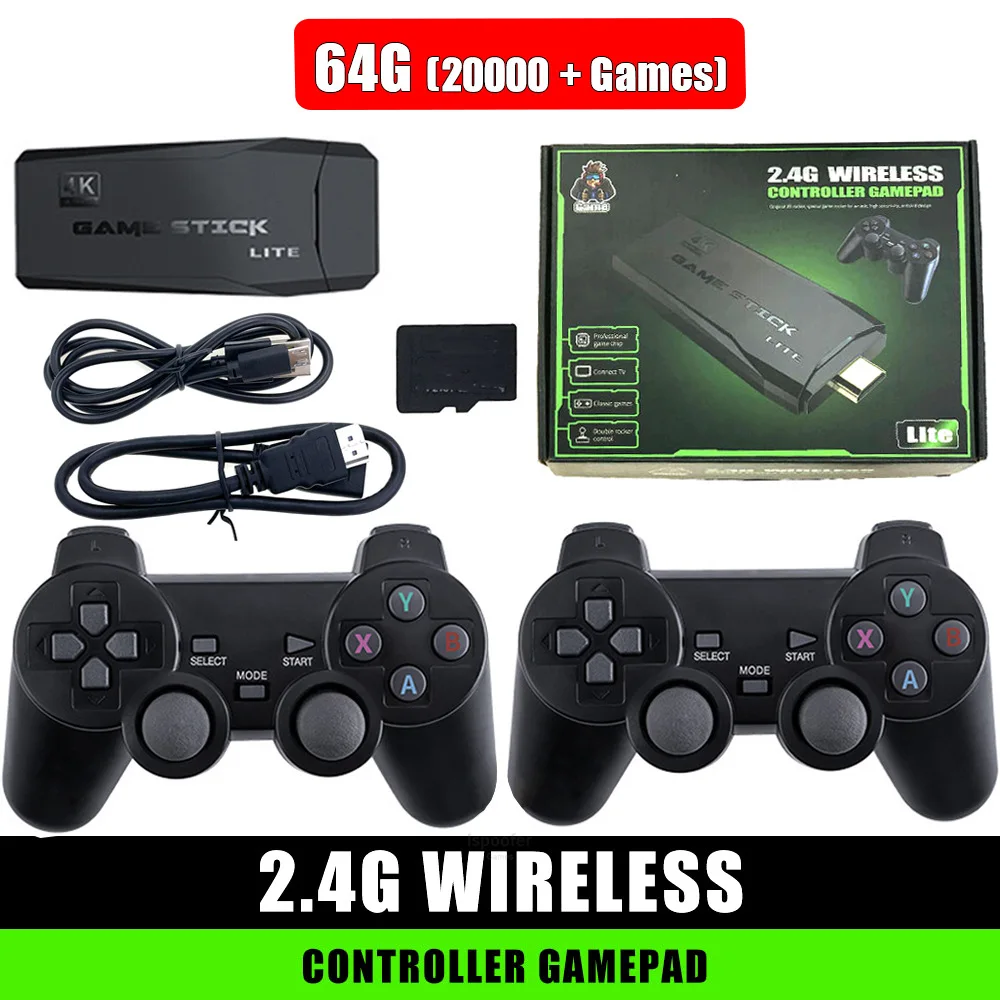 Video Game Stick Lite 4K HD Video Game M8 Console 64GB Double Wireless Controller For 10000 Retro Games Kid Xmas Gift