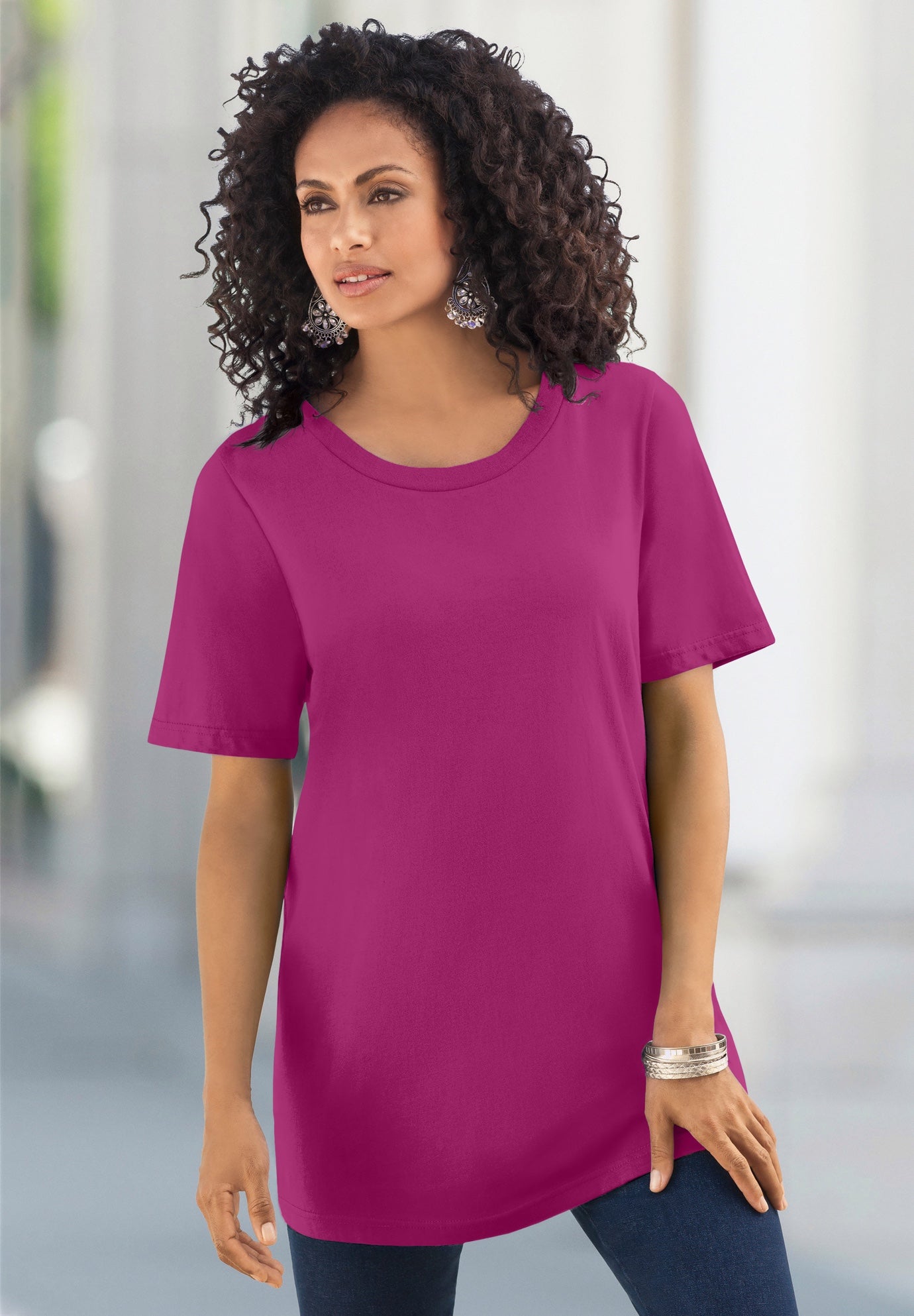 Plus Size Women's Plus Size Cotton Ultimate Crewneck Tee by Roaman's in Raspberry (Size 4X) Shirt