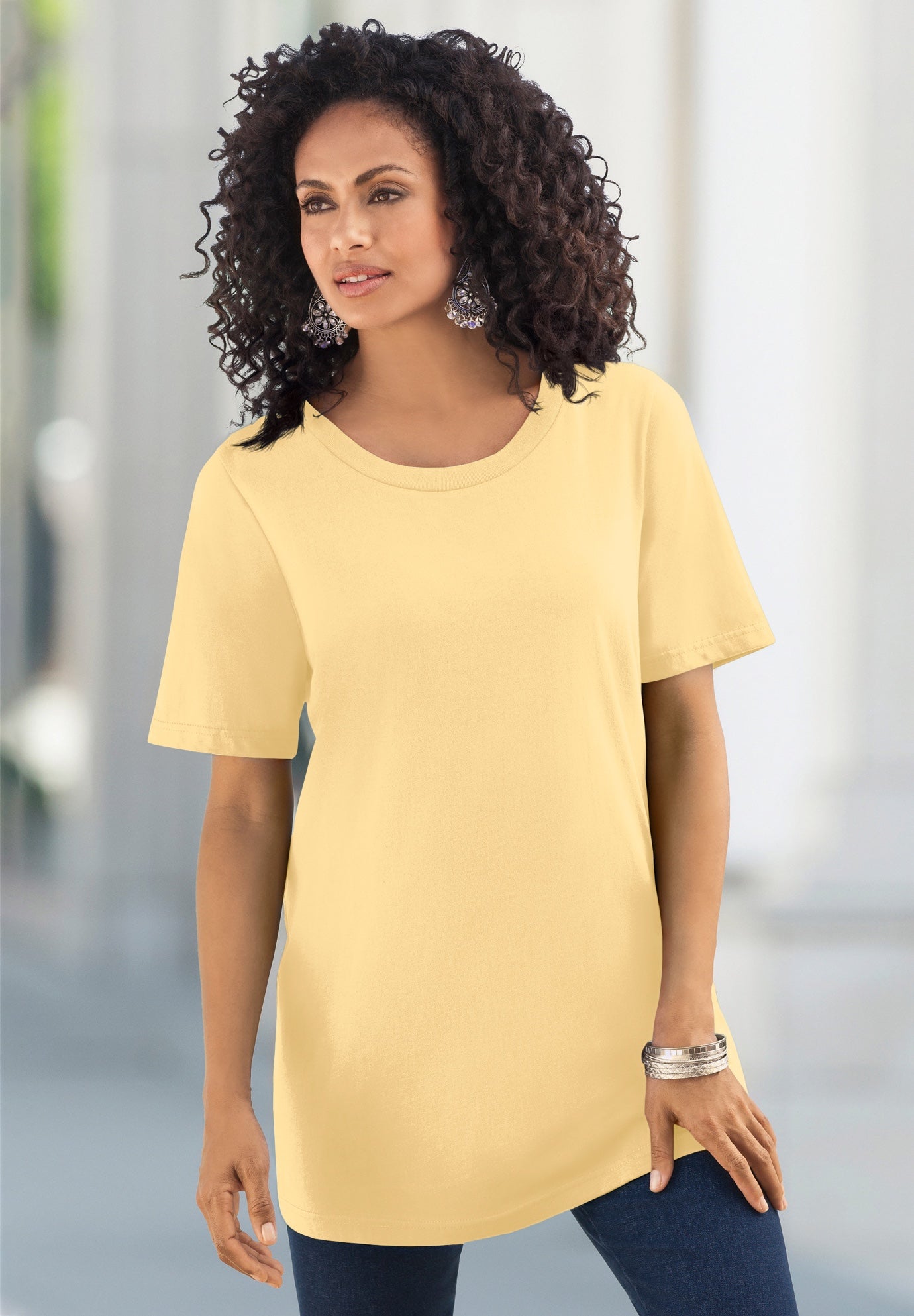 Plus Size Women's Plus Size Cotton Ultimate Crewneck Tee by Roaman's in Banana (Size 5X) Shirt