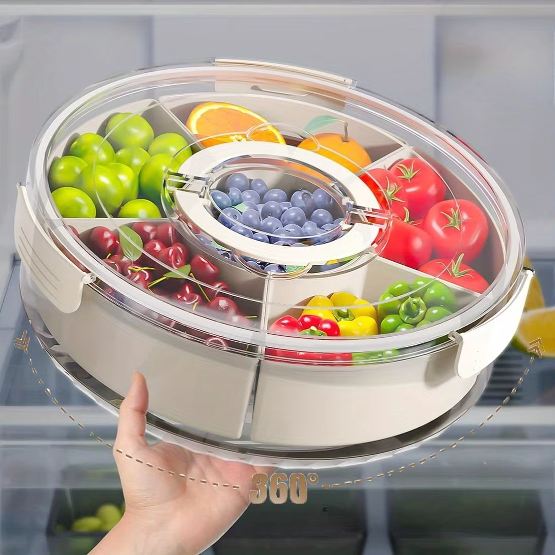 Food Storage Dried Fruit Snack Plate, Rotatable Storage Container, Snack And Vegetable Tray With Lid And Hand Food Storage Dried Fruit Snack Plate, Rotatable Storage Container, Snack And Vegetable Tray With Lid And Hand