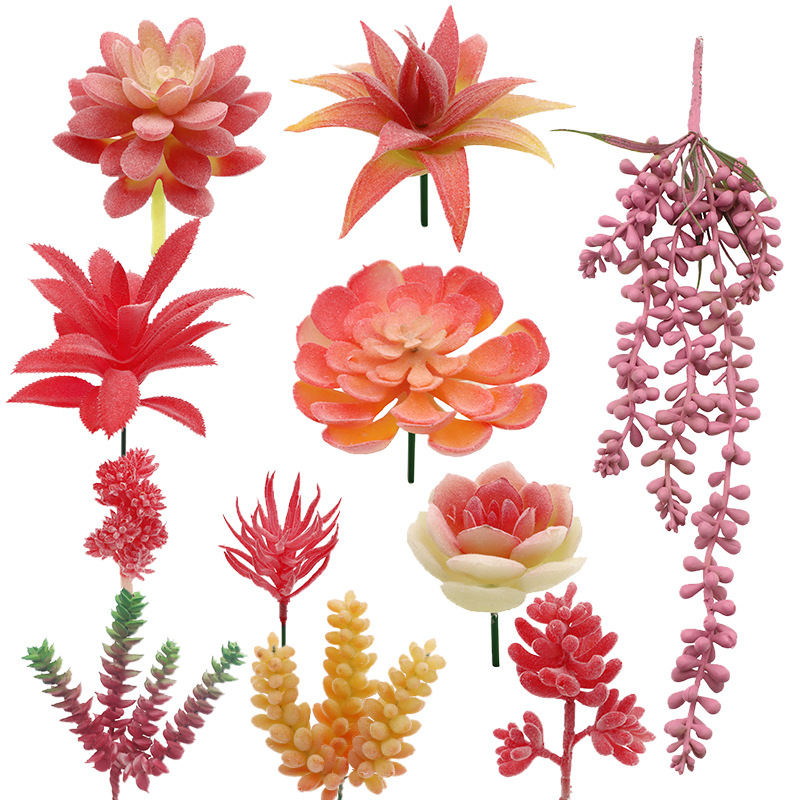 Artificial Red Flocking Succulent Bonsai, Home Garden Office DIY Decoration g