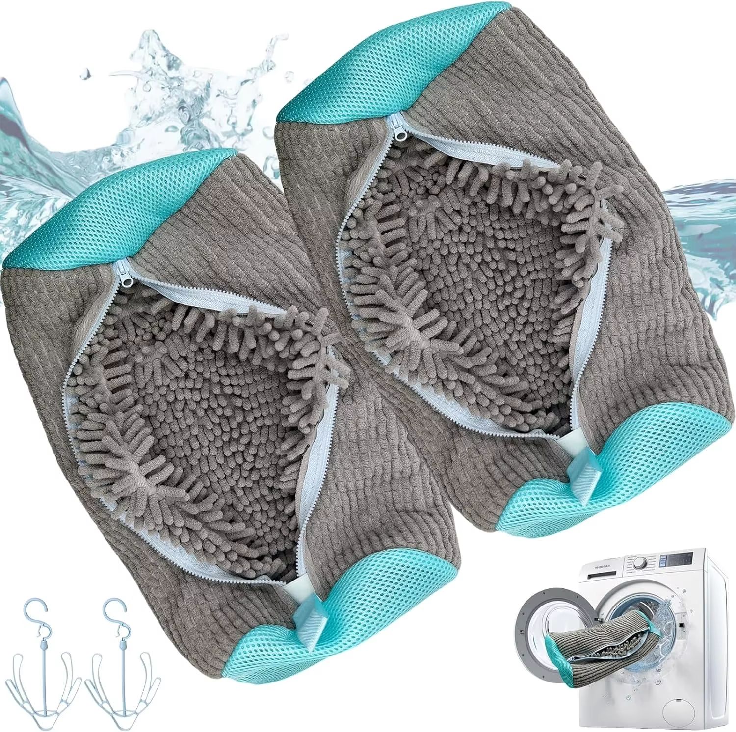 Durable Shoe Washing Machine Laundry Bag For Sneakers And Casual Shoes Yellow With Blue Zipper 1pc Blue