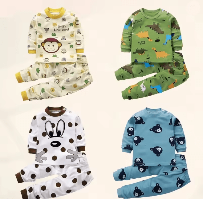 Kids Cotton Sleepwear Set Warm Autumn Winter Pajamas For Boys And Girls 6 9m