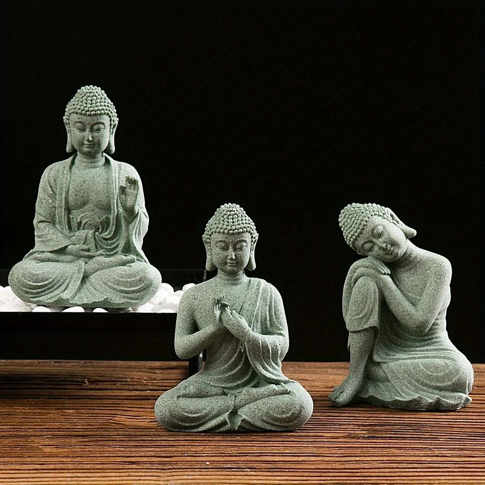 Zen Serenity Mini Buddha Aquarium Statue Green Sandstone Zen Fish Tank Decor fearless