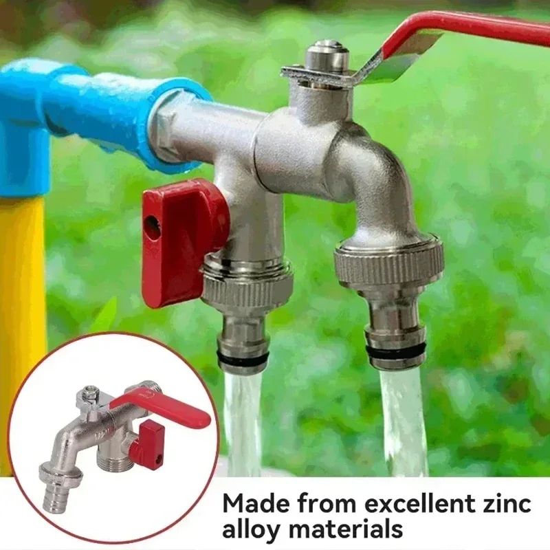2 in 1 Double Valve Outdoor Garden Faucet Anti Freeze Water Tap With Dual Outlets For Garden Hoses, Patios & Boiler Dr red A (single Mouth)