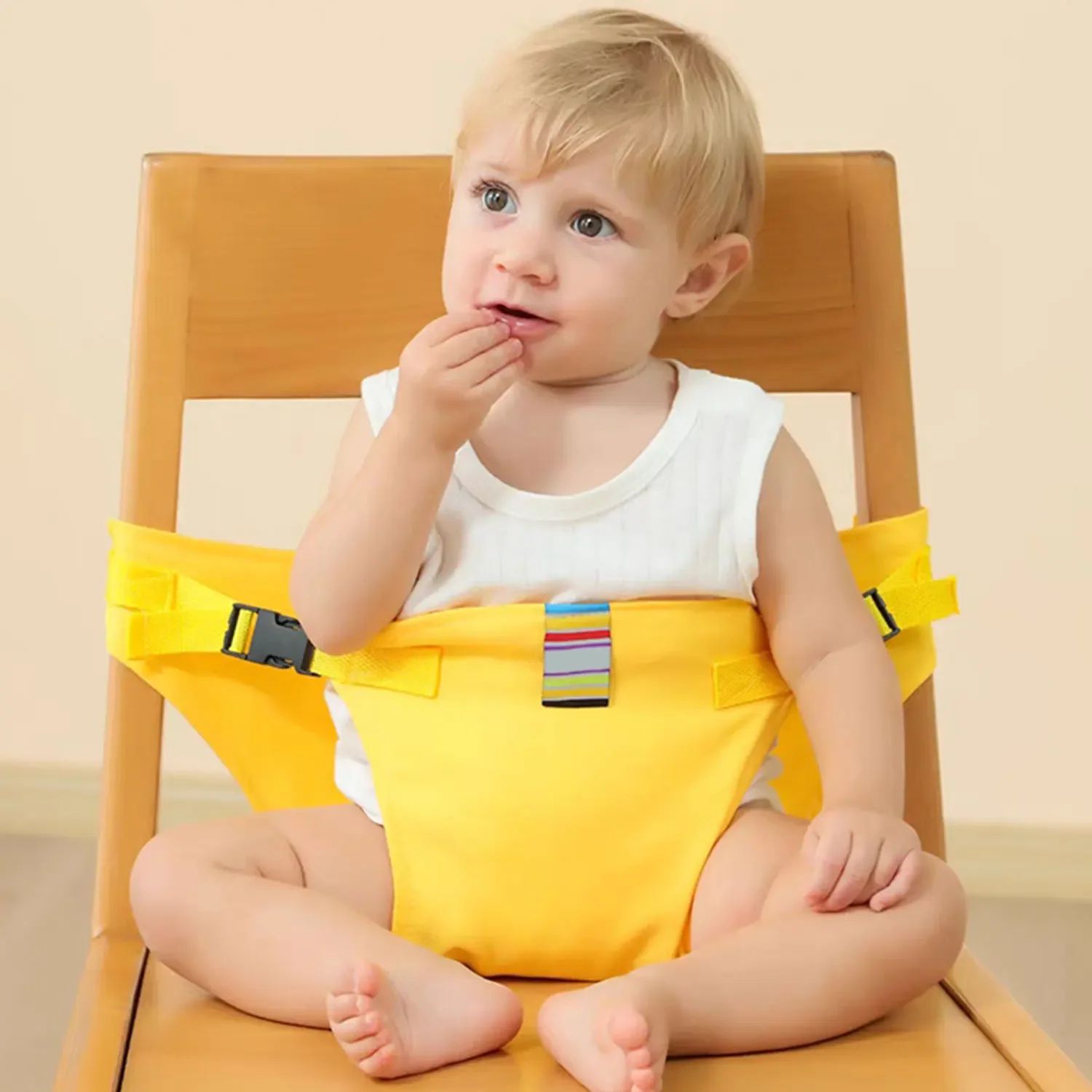 Portable Baby Meal Strap & Travel Chair Harness Foldable Child Safety Seat Belt For Dining yellow
