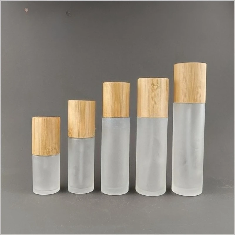 Glass Lotion Bottle, Teeth White Frosted Glass Bottle With Bamboo And Wood Cover Spray 5pcs 50ml lotion Bottle