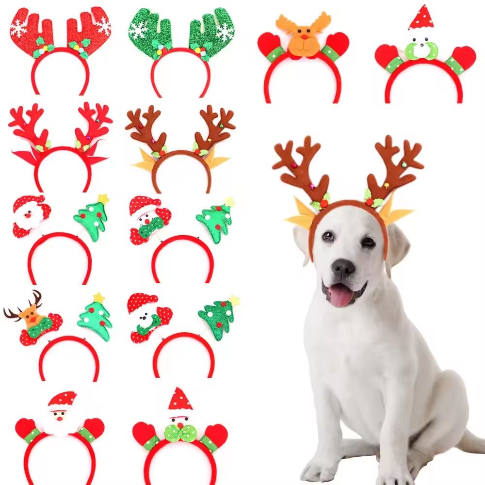 Pet Christmas Headband With Bouncy Reindeer Antlers Or Snowman Adjustable Holiday Hair Band style 8