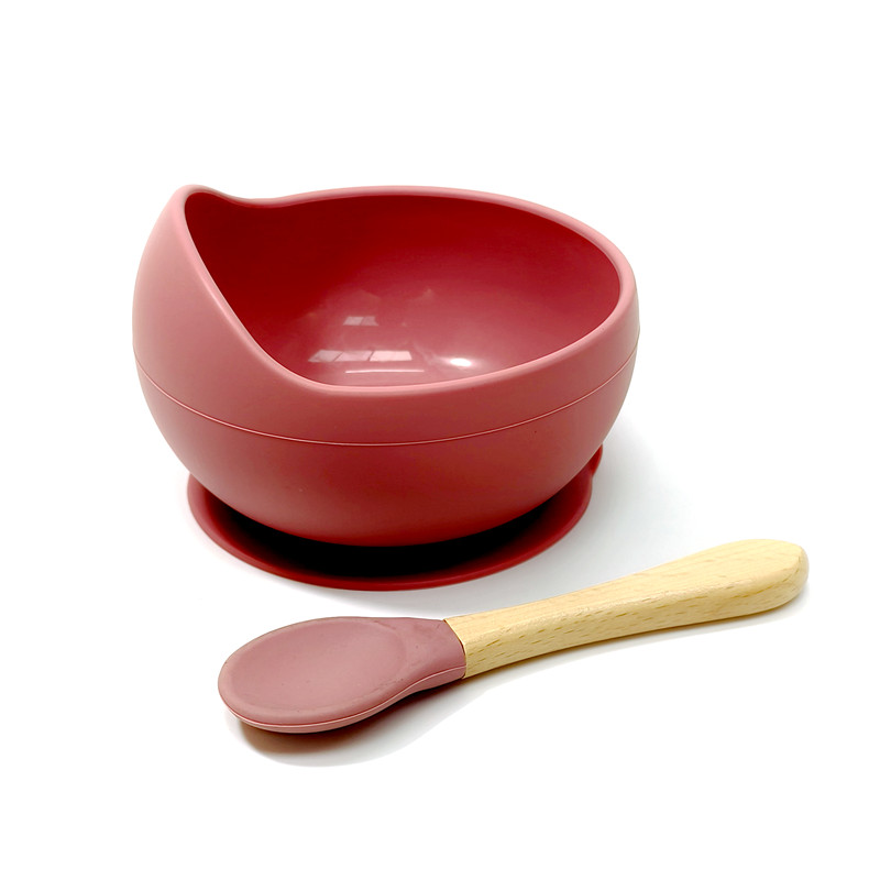 Spill proof Silicone Feeding Bowl, Baby Tableware, Food Grade Silicone Children's Dinner Spoon brown