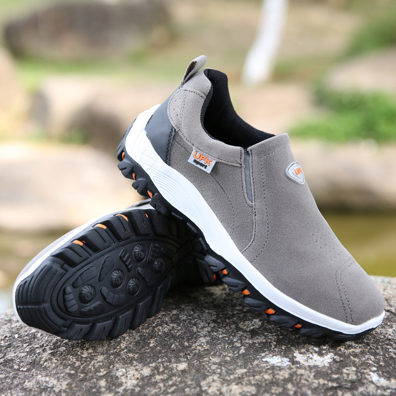 Outdoor Walking Shoes Loafers, New Casual Shoes Men Sneakers, Autumn Slip On Suede Leather Male Footwear grey 42