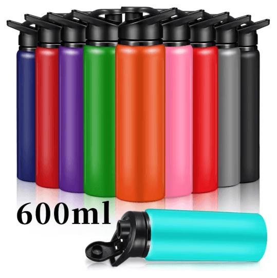 600ml Stainless Steel Sports Water Bottle Leak Proof Durable Outdoor Flask blue And Red 2pcs