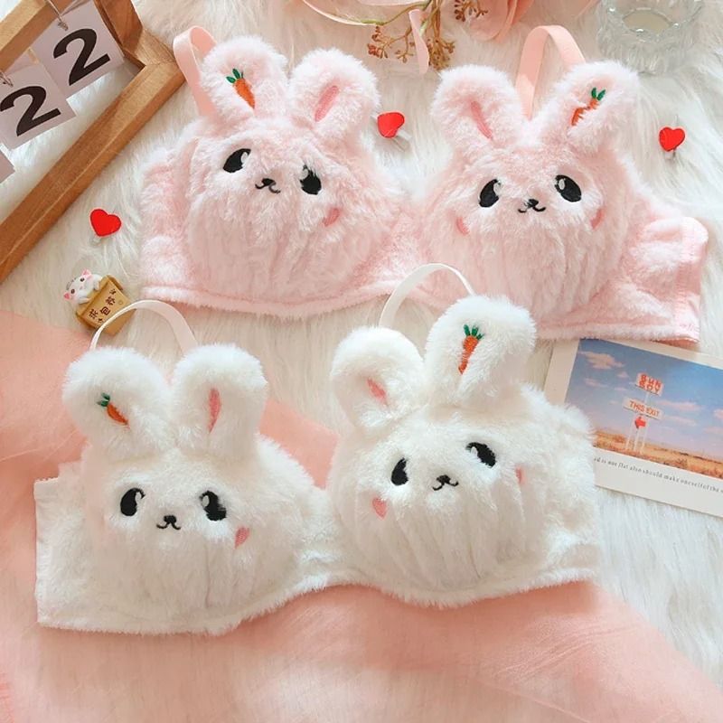 Cute Japanese Style Plush Winter Bra With Rabbit And Bear s d