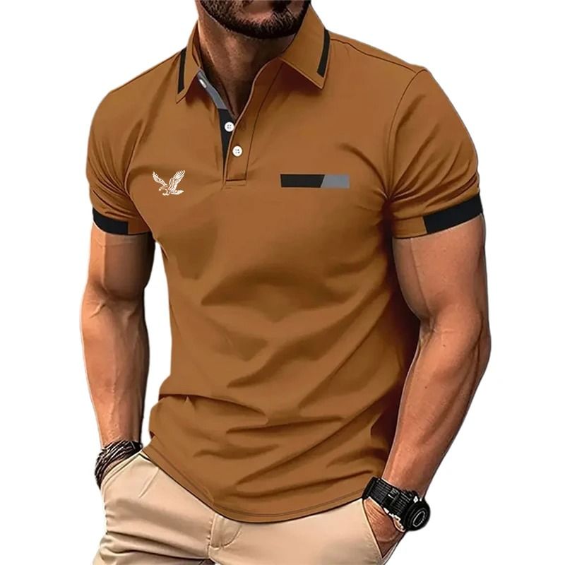 Mens Color Block Golf Polo Modern Short Sleeve Lapel Shirt 2xl pink