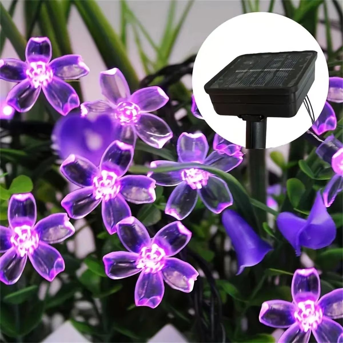 Purple Solar Flower Fairy String Lights Outdoor Decorative Garden Lighting warm White 39.37ft 100 Led