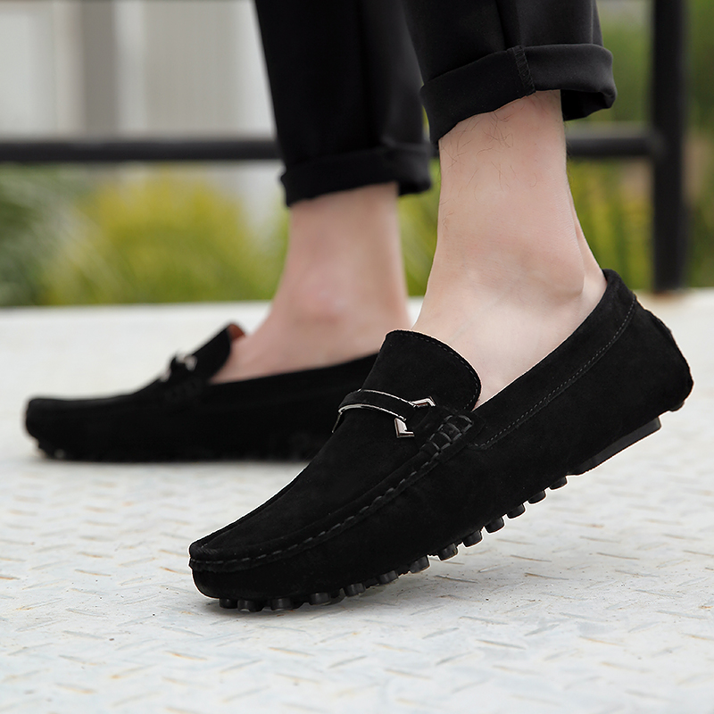 High Quality Suede Slip On Men Loafers, Genuine Leather Casual Shoes, Soft Non Slip Driving Flats blue 41