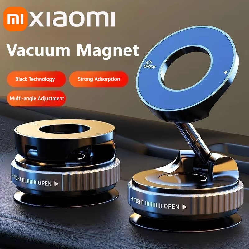 Foldable Xiaomi Strong Magnetic Phone Holder, Adjustable Vacuum Car Mount For IPhone, Cell Phone Live Streaming black