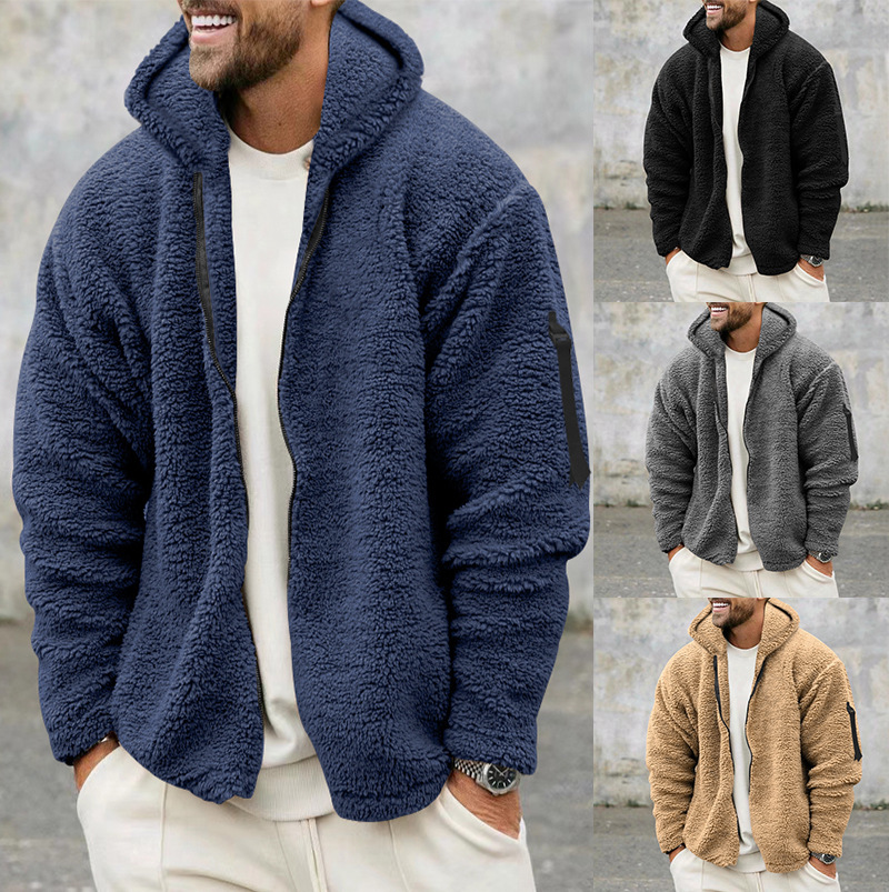 Casual Hooded Jacket For Men, Autumn And Winter Double Sided Fleece Coat gray m