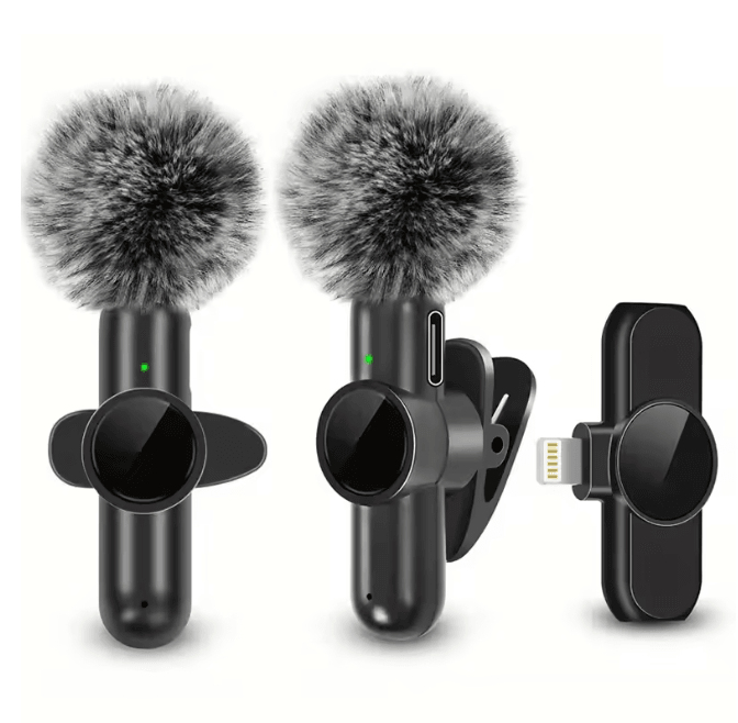 WindClear Wireless Lavalier Microphone Mini Clip On Mic With Windproof Cover 1in1 For Type c