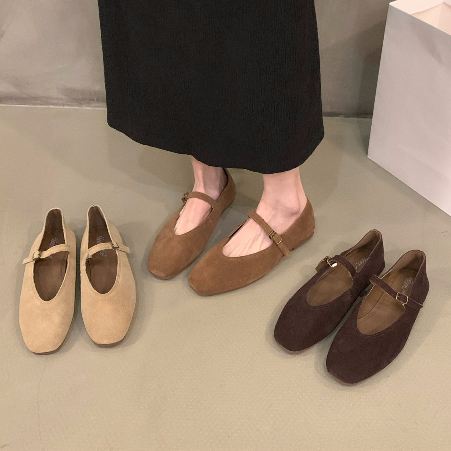 Soft Leather Women Flats, Spring New Brand, Round Toe Shallow Slip On, Casual Ballet Shoes, Elegant Dress Shoes apricot 41