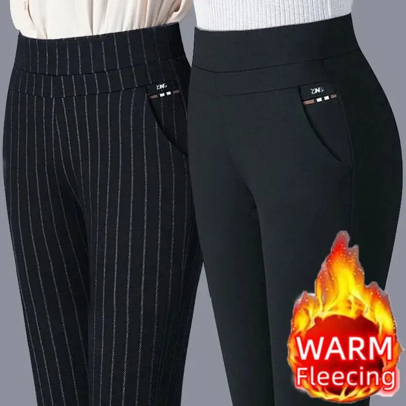 High Waist Slim Fit Winter Pencil Pants Fleece Lined Thermal Snow Leggings For Women thin Black s