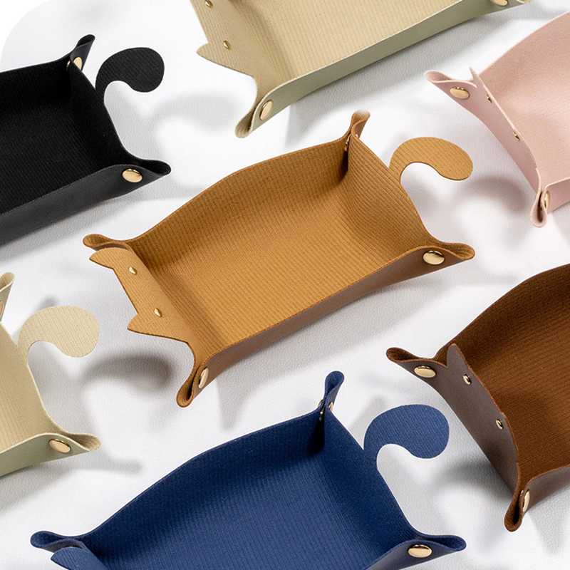 Creative Cat Shape PU Leather Storage Tray, Desktop Sundries Storage Box, Jewelry Organizer For Bedroom, Living Room green