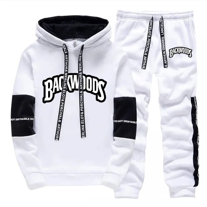 Mens Casual Tracksuit Print Sweatshirt And Sweatpants Set 3xl white Set