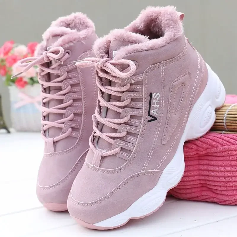 Cotton Shoes Winter New Velvet Sports Shoes, Warm Thick Bottom Casual Shoes, Flat Bottom Versatile Student Shoes pink 42