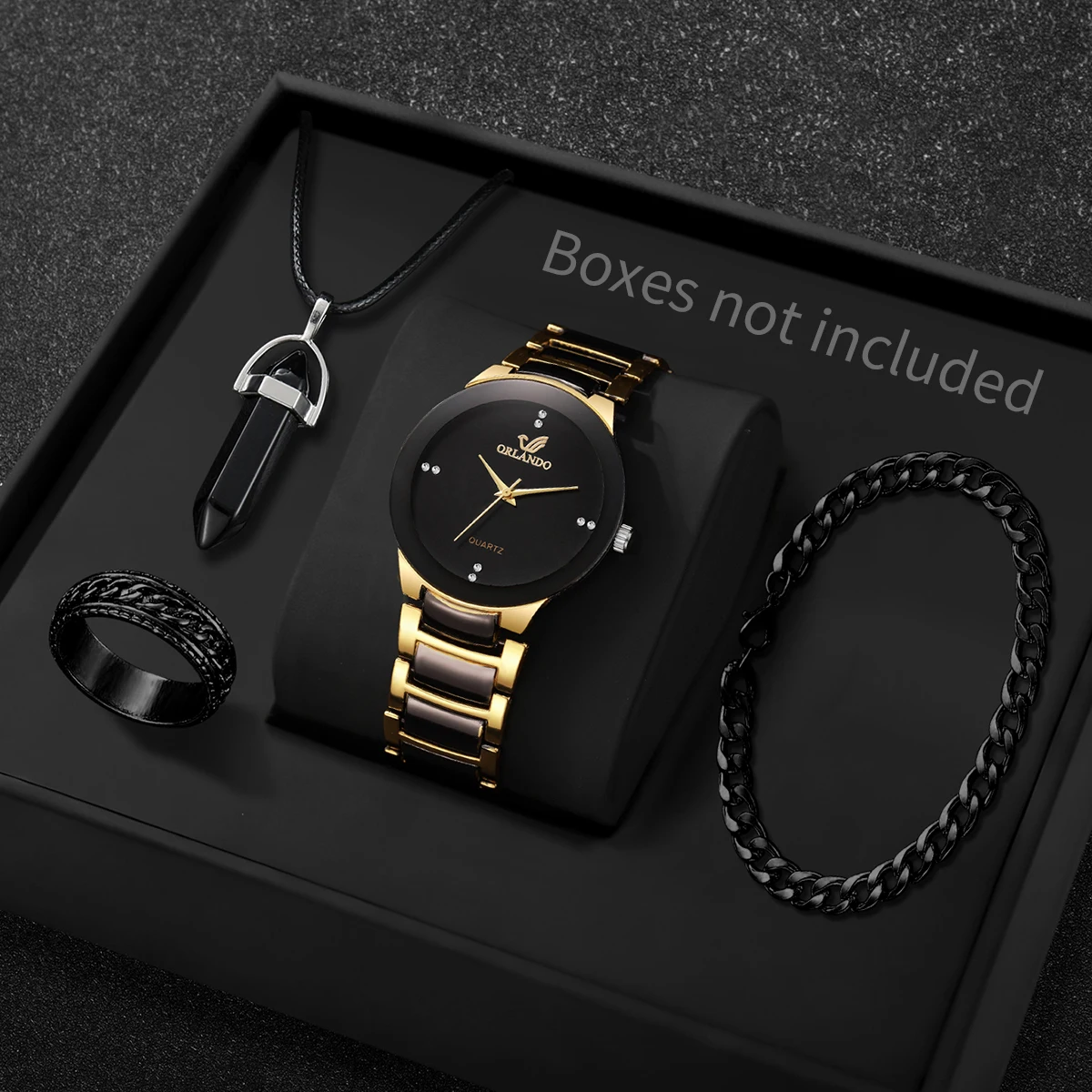 4 Teile/satz Luxus Männer Business Armbanduhren Business Strass Quarzuhr Für Mann Uhr Schmuck Set Reloj Hombre (Ohne Box) Image