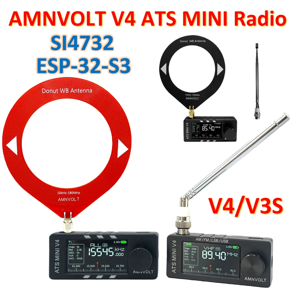 AMNVOLT V4/V3S ATS MINI SI4732 Radio All Band DSP Radio FM/AM/SSB/LSB/USB Empfänger Eingebauter Hi-Z Kopfhörerverstärker ESP32-S3 Image