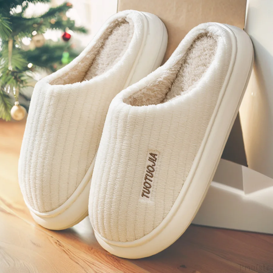 Paar Hausschuhe Indoor Streifen Flusen Memory Foam Fluffy Eva Anti-Rutsch Weiche Ferse Rutschfeste Plüsch Hausschuhe Damen Winter Hausschuhe Image