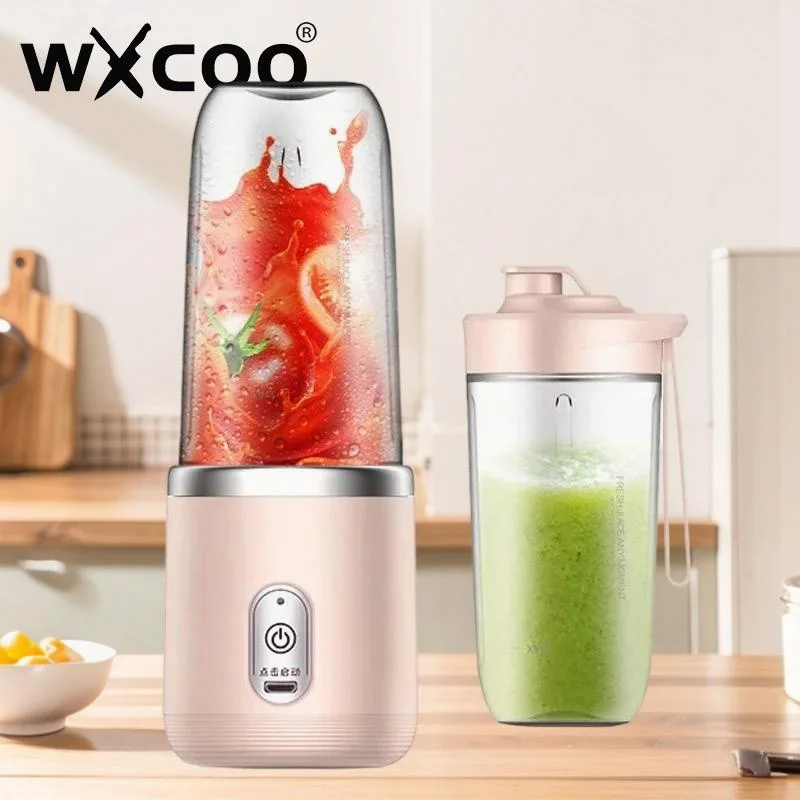 WXCOO Tragbarer Mixer, automatischer Smoothie-Mixer mit 6 Klingen, Entsafter, Becher-Set, Mixer-Maschine, Zitronen-Orangen-Fruchtpresse, Reisen Image